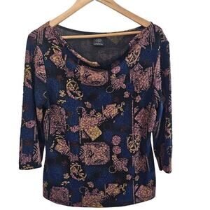 Y2K West End Blouse Womens Large Blue Abstract Retro Indie Top Whimsygoth Fairy